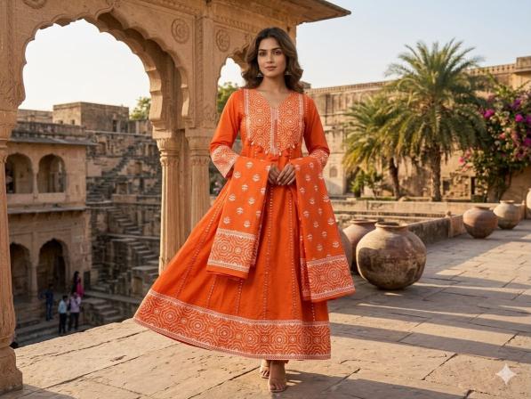 Jaipuri anarkali 3pcs wholesale kurti markets in mumbai